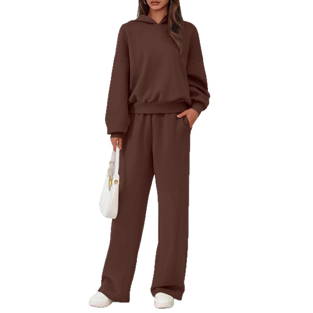 Europe, America and foreign trade 2025 autumn and winter fashion leisure sports suit zipper long-sleeved sweater wide-leg pants two-piece set women