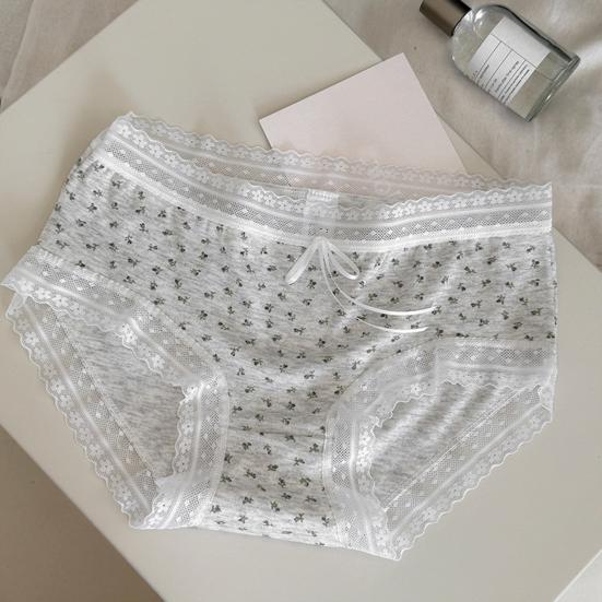 Damunderkläder i bomull med spetskant och blommigt tryck, sömlösa hipster-trosor, mjuka, söta, andningsbara trosor