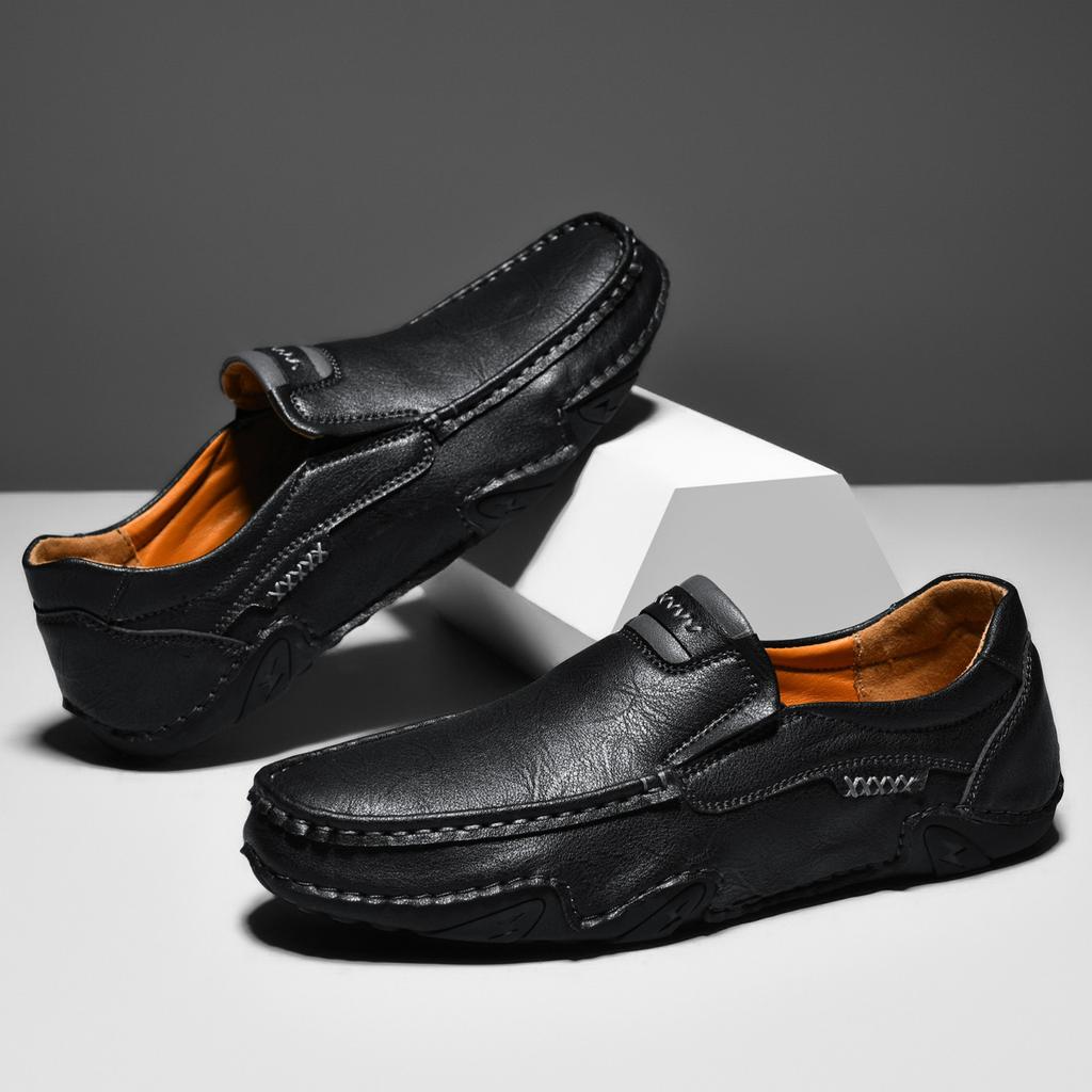 Hollow Hand-stitched Men's Shoes, Outdoor Casual Shoes, One-step Flat-bottomed Leather Shoes, Low-cut Large Size