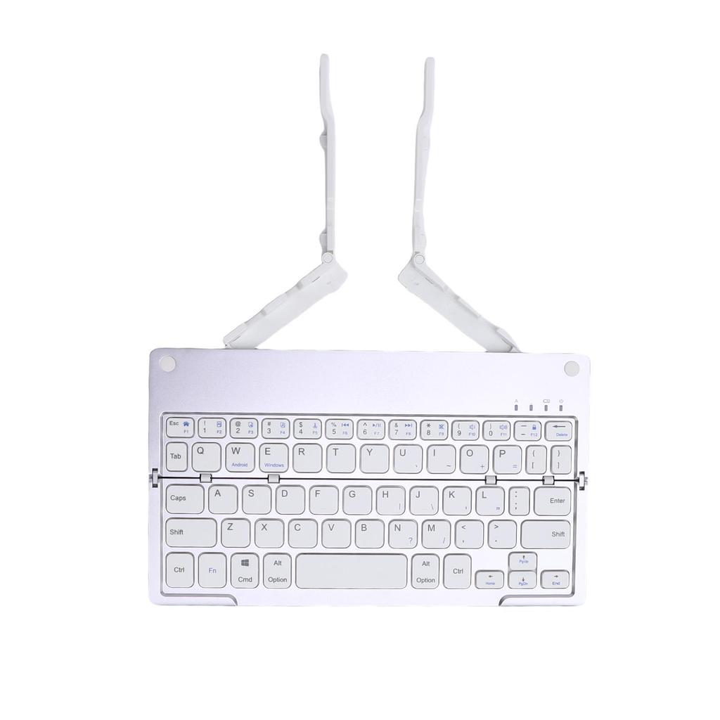Foldable Keyboard with Phone Stand Small Quiet Folding Portable Lightweight Rechargeable for Travel Tablet Silver White