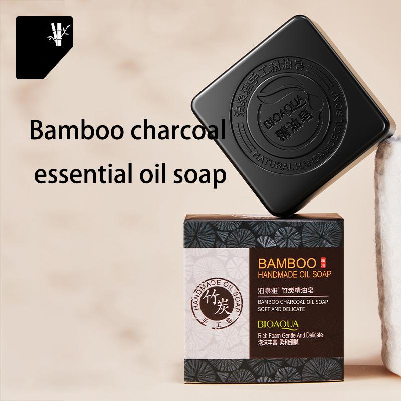 Bioaqua Bambuskohle-Seife, Matcha-Seife, Lavendel, reinigende ätherische Ölseife, Schönheit, Haut, handgemachte Seife, Kosmetik