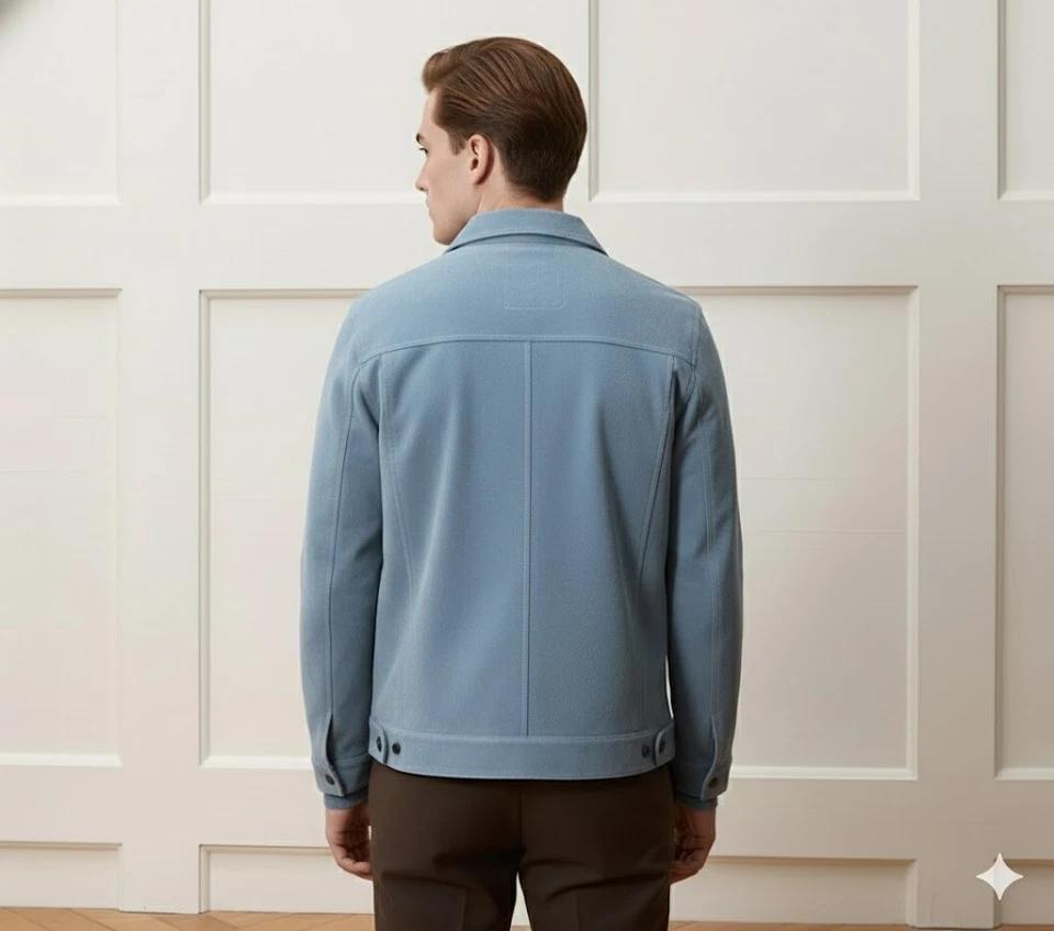 Giacca Biker in Pelle Scamosciata di Agnello Stile Motociclista Elegante Fatta a Mano Morbida da Uomo Blu