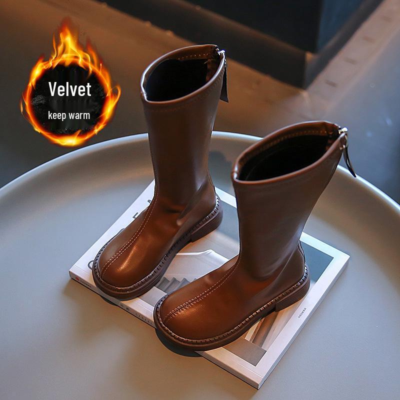 

Girls High-Top Princess Boots - Leather, Mid-Calf, Comfortable, Versatile for Autumn/Winter Size 28, Inner Length ~17.2cm