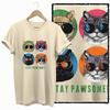 COOLMIND 100% cotton BEIGE cat print exclusive graphic women T shirt big size loose cotton cat lover women tshirt LOVELY cat tee