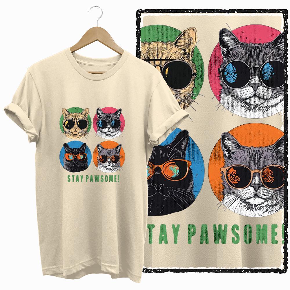 COOLMIND 100% cotton BEIGE cat print exclusive graphic women T shirt big size loose cotton cat lover women tshirt LOVELY cat tee