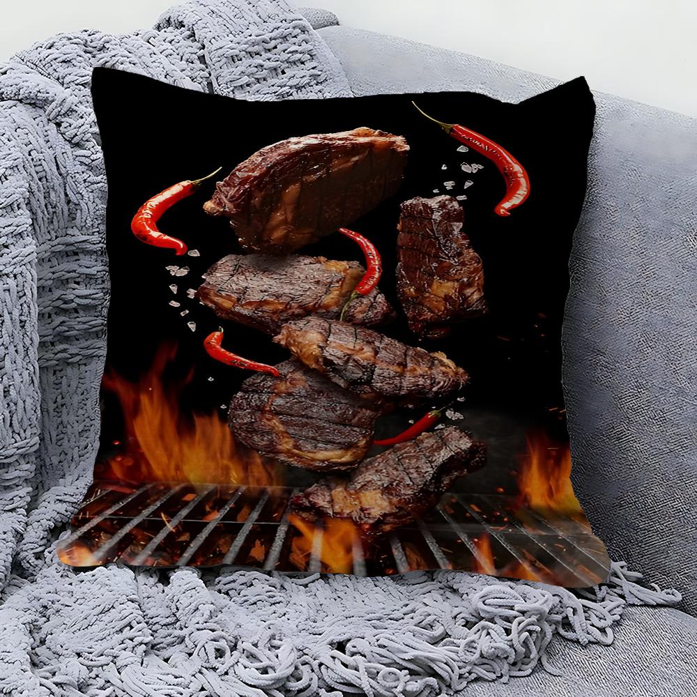 Bbq Grilled Steak Barbecue Pillow Cover For Bedroom Room And Living Room Sofa Decorative Cushion Cover
