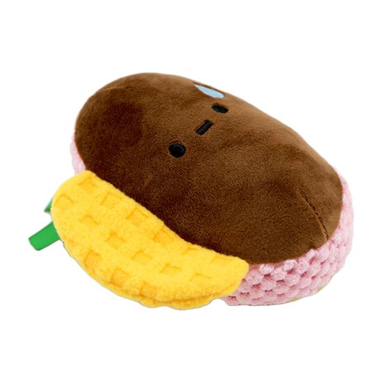 

Plush Toast Dog Chew Toy with Squeaker Crinkle Paper Hot Dog Sandwich Burger Bread Teething Cleaning Food Dispersing Interactive Toy