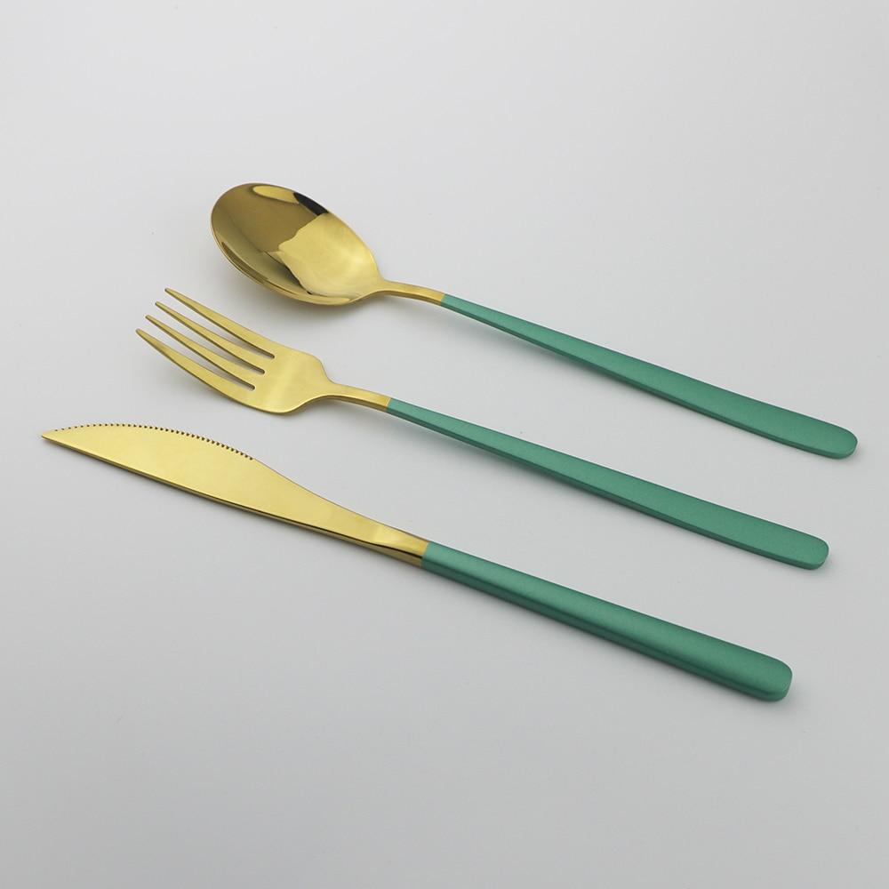 16Pcs Green Gold Dinnerware Set 304 Stainless Steel Cutlery Set Knives Forks Spoons Dinner Set Kitchen Tableware Silverware Set