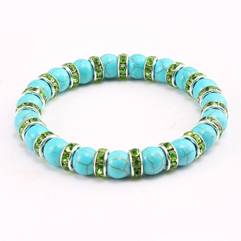 Blue Beaded Bracelet Charm Natural Stone Crystal Septa Stretch Women Bracelets & Bangles Fashion Yoga Jewelry Couple Gifts