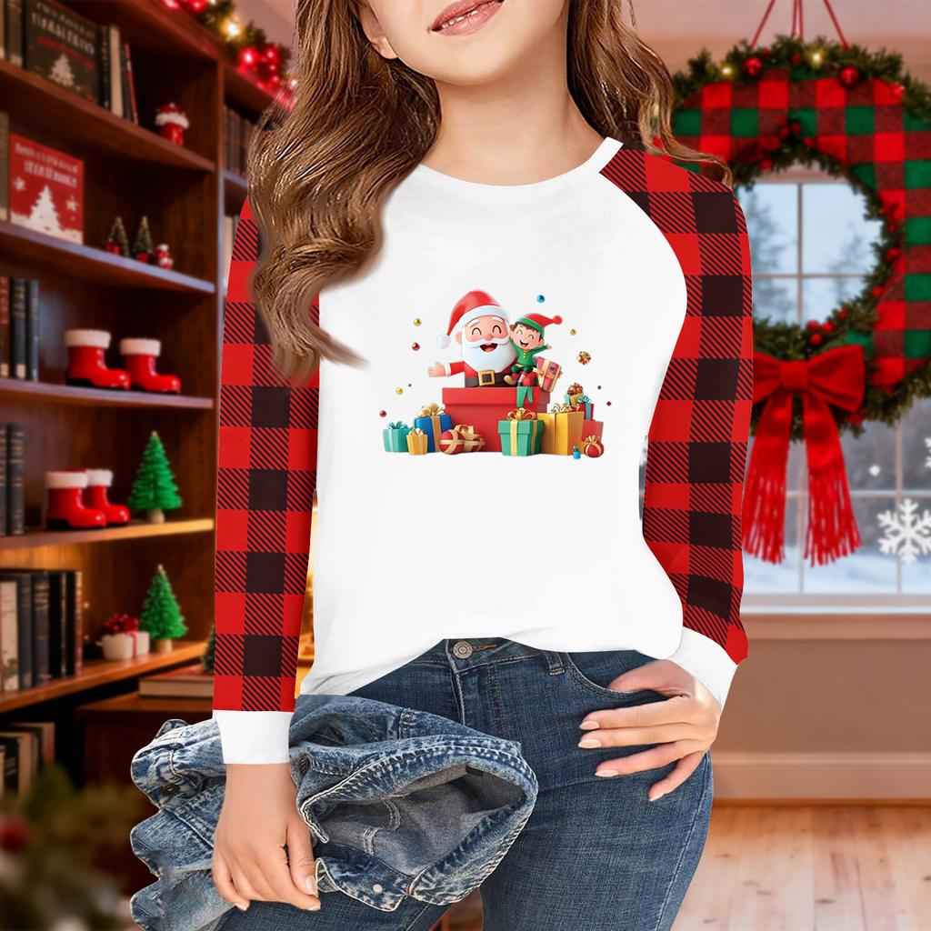 Girls Long Sleeve Christmas Day T Shirts Kids Fall Tops Crewneck Basic Tees 5-14Y