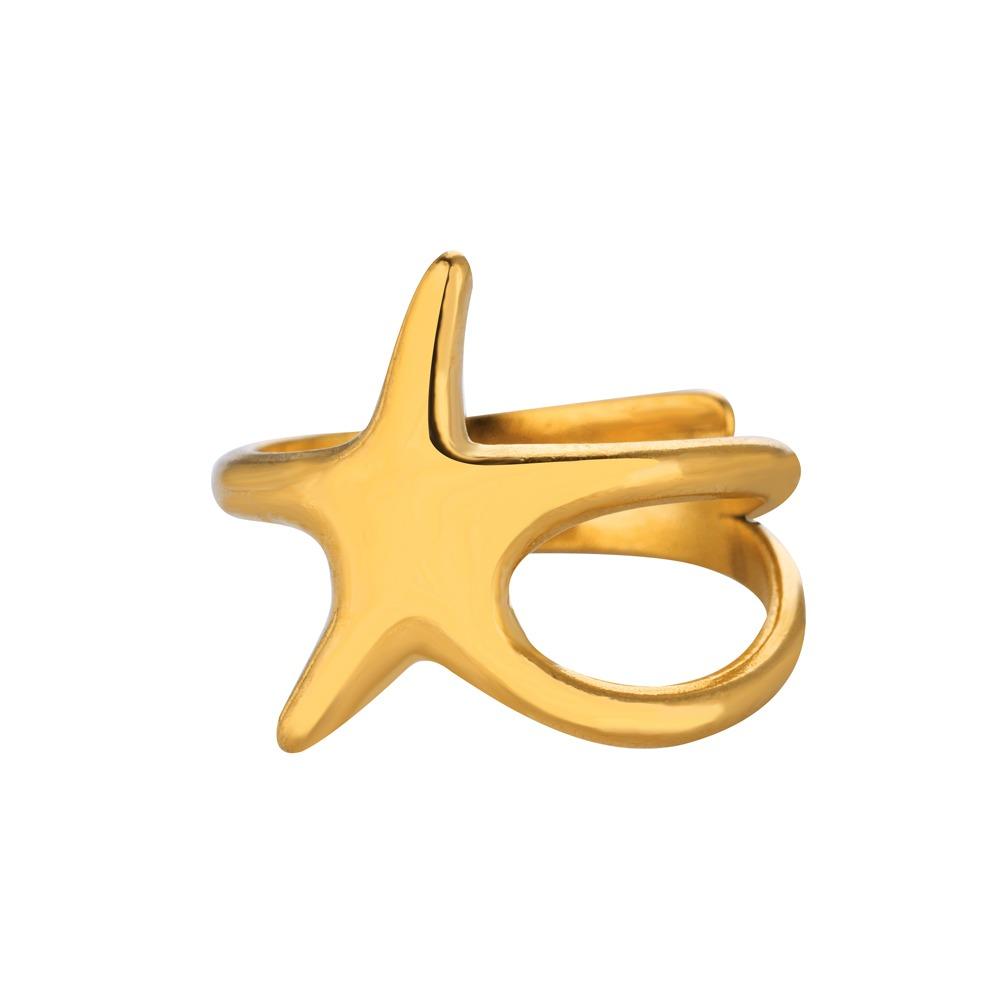 Vintage Conch Starfish Ring For Women Gold Color Stainless Steel Open Adjustable Wedding Summer Beach Party Ocean Jewelry Gift