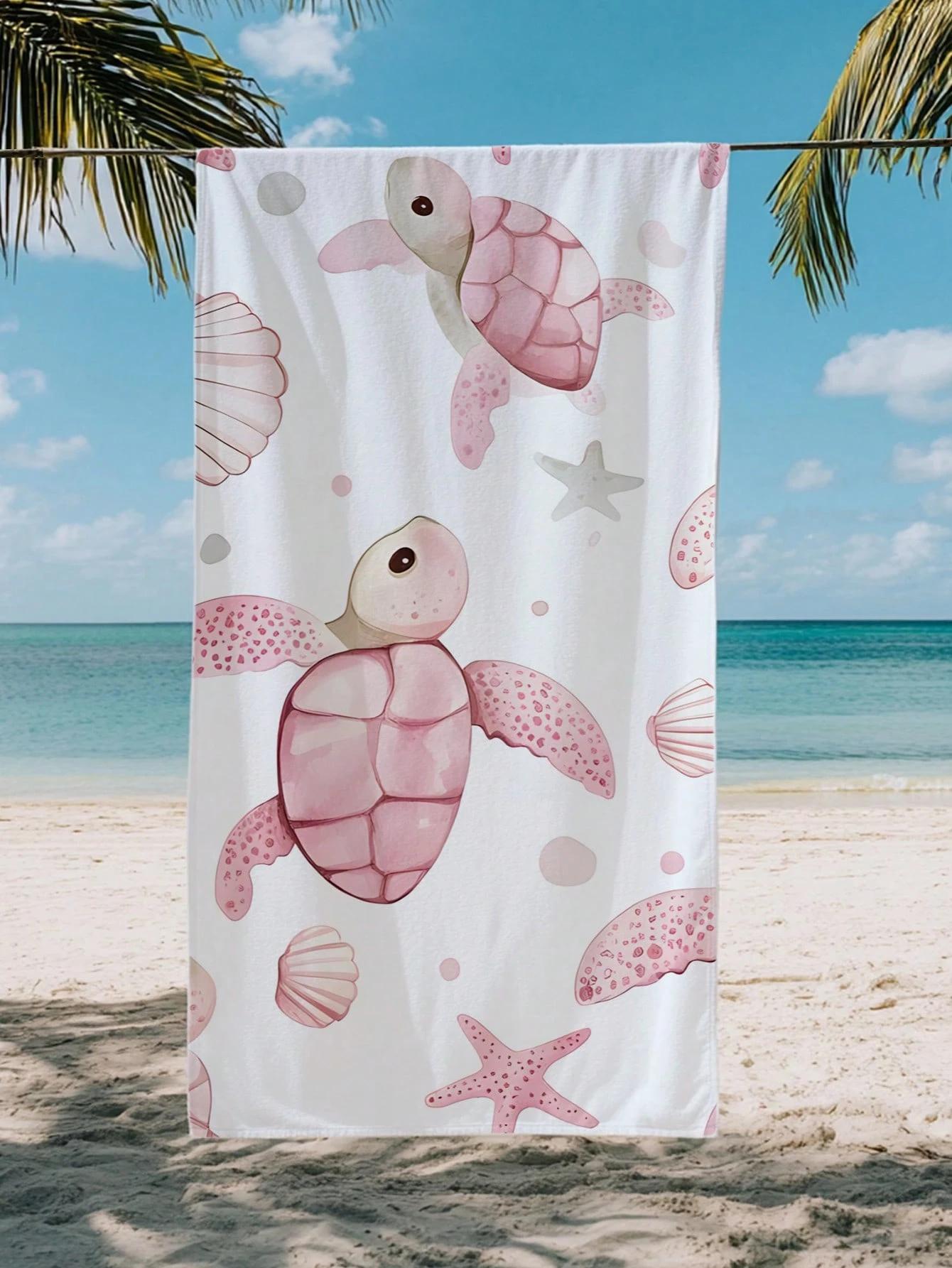 

Minimalist ocean lifestyle printed beach towel-soft microfiber, quick drying, oversized fit beach towel, pink turtle beach towel W30*H60(CM)