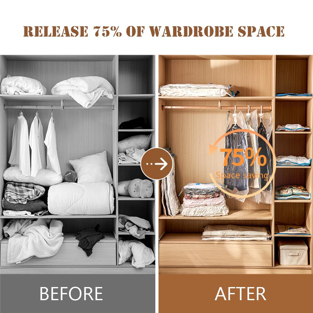 6/1pcs Hand Pump Vacuum Storage Bag Wardrobe Dustproof Coat Organizer Bags Clothes Down Jacket Pillows Folding Compression Bag