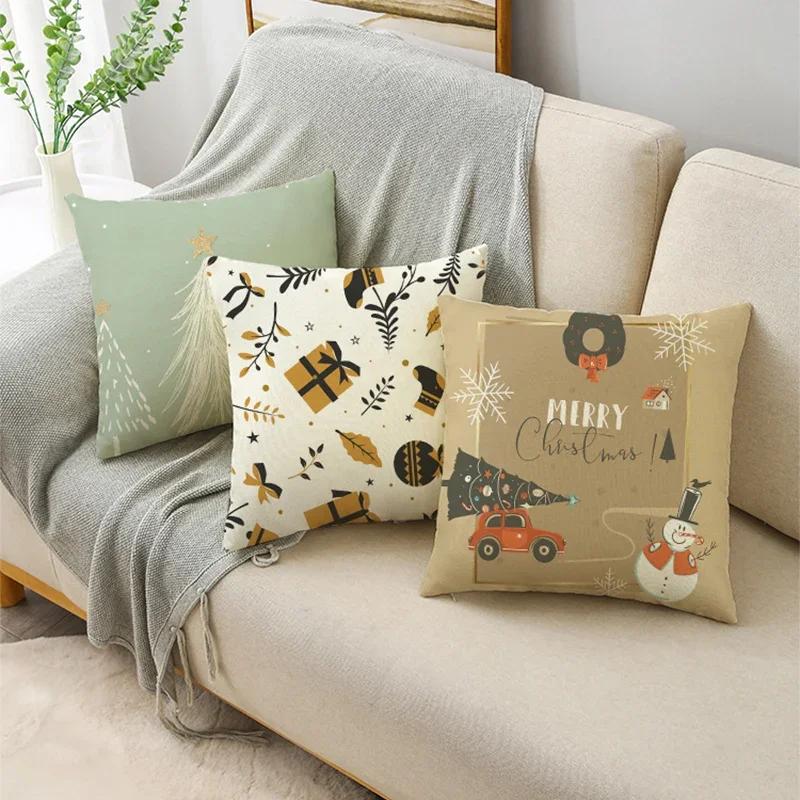 Frohe Weihnachten Pflanzen-Serie Kissenbezüge 40/45/50cm Santa Rentier Schneeflocken Kissenbezug für Sofa Couch Heimdeko