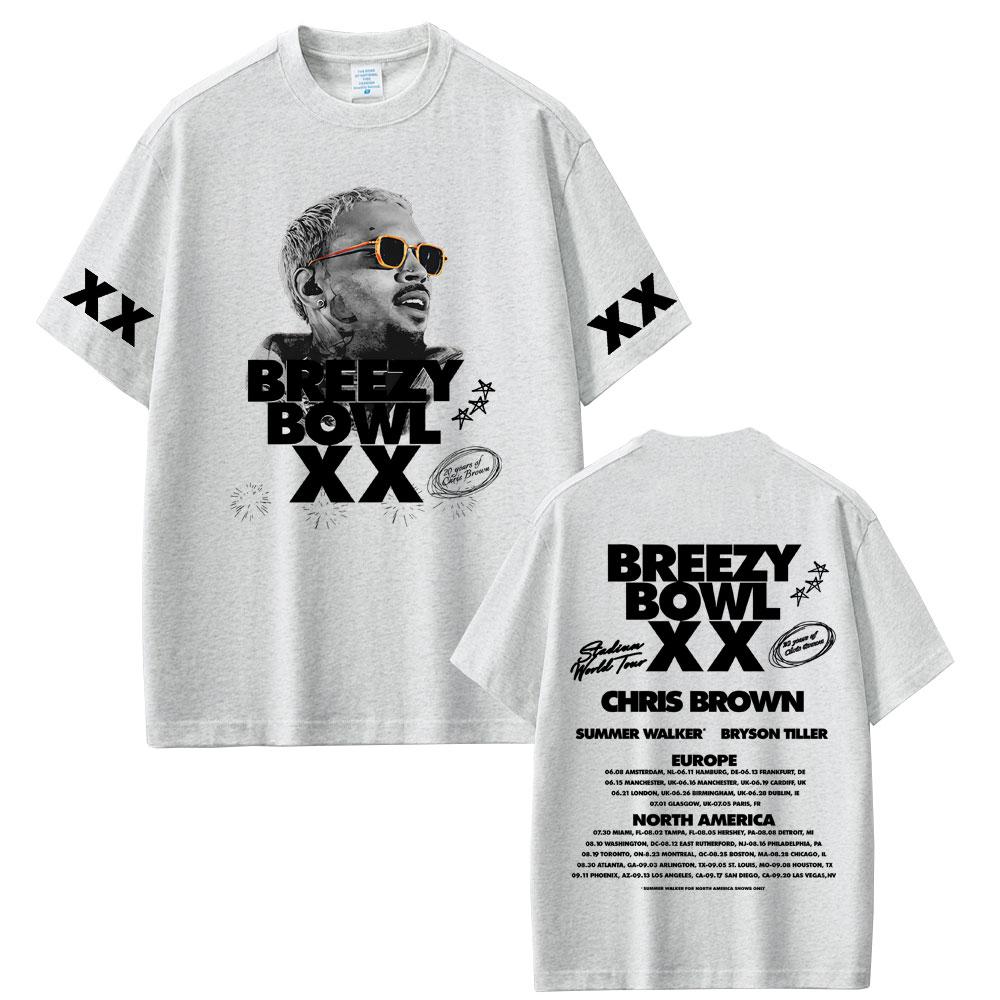 Rapper Chris Brown Breezy Bowl XX Tour 2025 Tshirt Unisex Women Hip Hop Fashion Oversized Short Sleeve T Shirts Streetwear Unisex