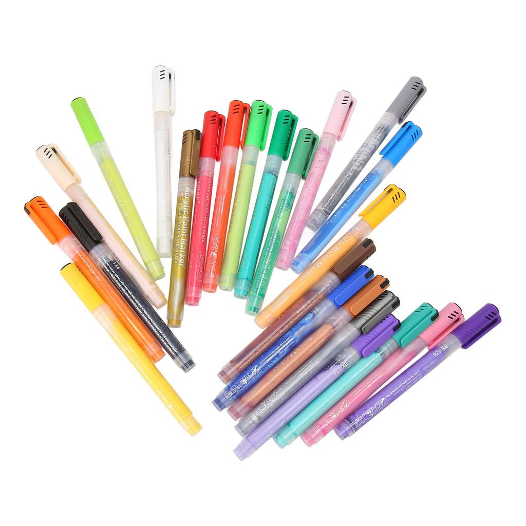 24 Colors Acrylic Paint Marker Pens Waterproof Quick Drying Smoothly Writing Paint Pens for Kids for Stones Wood Glass
