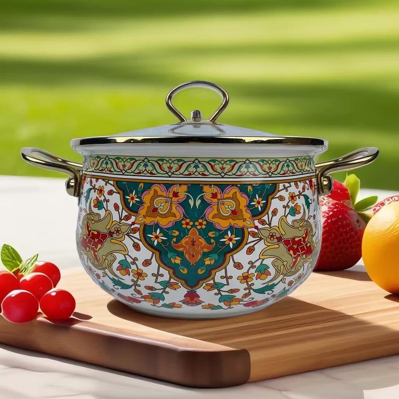 

LIEI Russian Floral Enamel Soup Pot