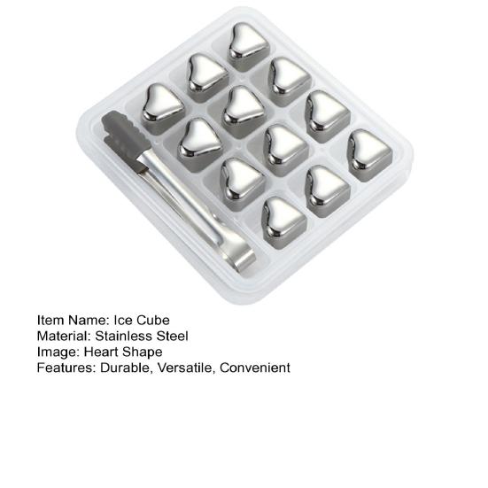 Heart-Shaped Whiskey Stones Reusable 304 Stainless Steel Non-Diluting Drink Chillers for Wine Cocktails with Tongs Dishwasher Safe Cooling Blocks