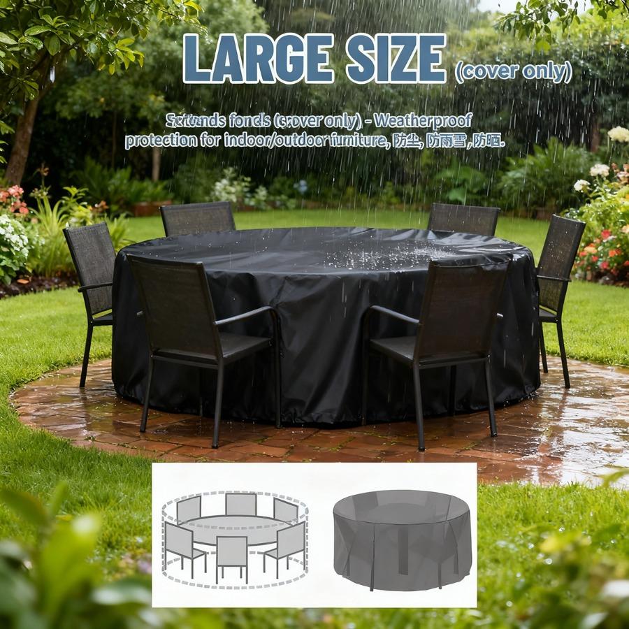 Round Outdoor Furniture Cover with Drawstring Closure, Suitable for Round Dining Table and Chair Outdoor Patio Furniture Cover
