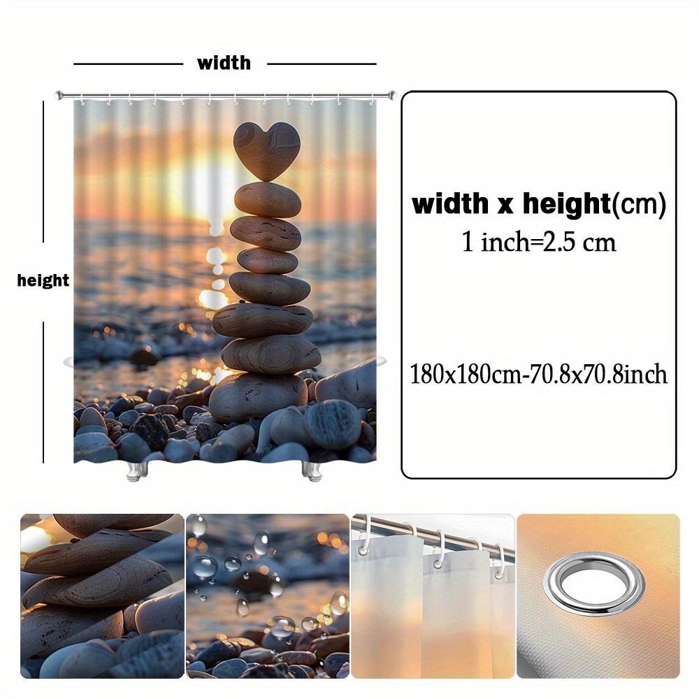 Coastal Ocean Sunset Beach Stone Stack Shower Curtain Waterproof Bathroom Decor Tropical Spa Shower Curtain Print
