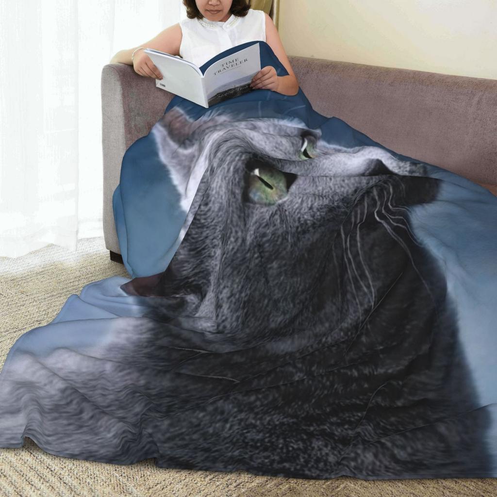Graue Katze Bedruckte Flanelldecke - Weiches, Gemütliches Fleece, Haustier- & Wohnkultur, Moderner Stil, Ganzjahres, 100% Polyester, Gestrickt, Machi