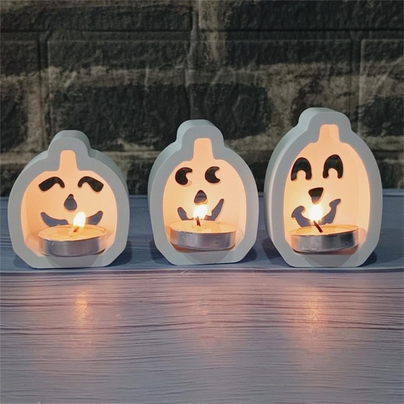 4 Cavities Pumpkins Silicone Molds Halloween Theme Silicone Molds Easy Demolding For Epoxy Resin Candle Tealight Holder