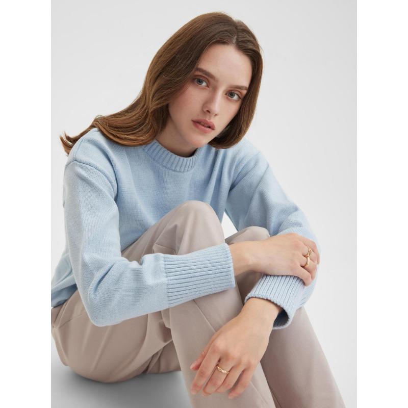 Herbst und Winter Damenpullover Einfarbig Bequemer lässiger lockerer Rundhals-Langarmpullover