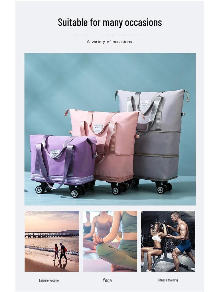Universal Lightweight Travel Bag with Wheels, Wet/Dry Separation, Large Capacity for Gym, Yoga, or Hospital Use.