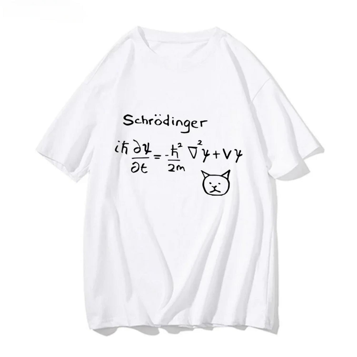 

Funny T-shirts Schrödinger s Cat Quantum Mechanics Fashion Comics Cartoonist Formula Handsome Tee for Women Graphic Y2K Top S чёрный