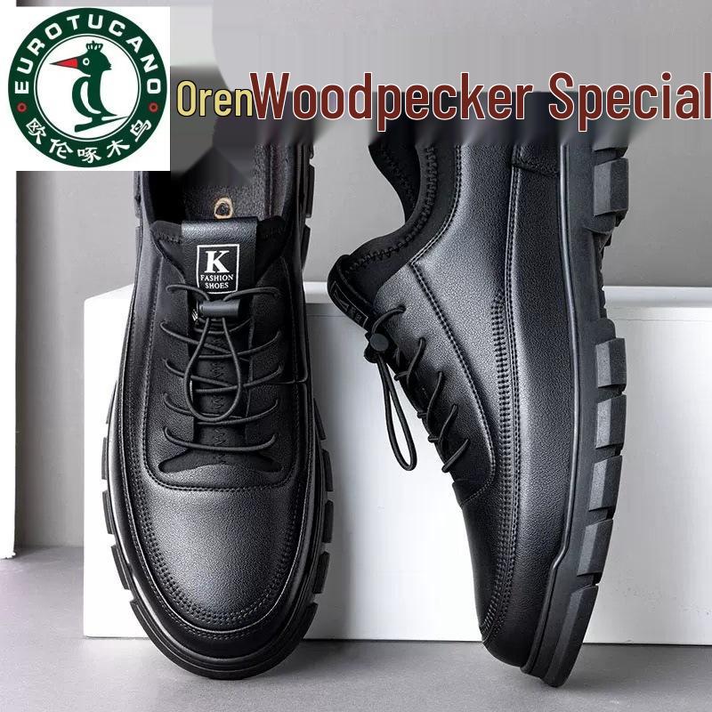 

Ollun Woodpecker Men s Casual Winter Leather Shoes - Soft Sole, Genuine Leather, British Style, Height Increasing 44