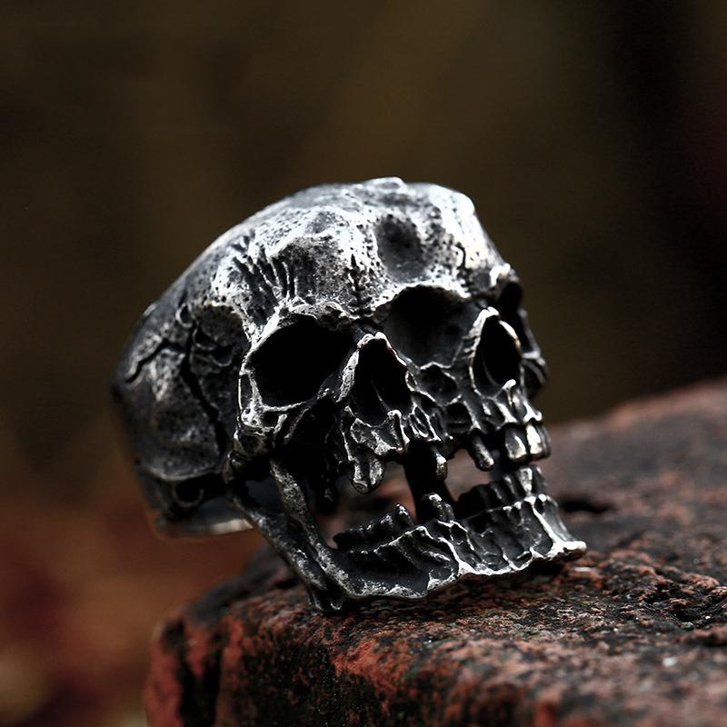 Gothic Vintage Todes Sichel Totenkopf Ring für Herren 316L Edelstahl Hip Hop Biker Skelett Ringe Punk Party Schmuck Großhandel