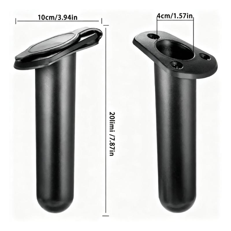 Black ABS Rod Tube Insert for Deck Mount Use, Fishing Accessory with Cap Cover, Top Collar, and Screw-Ready Opening for Rod Storage Use