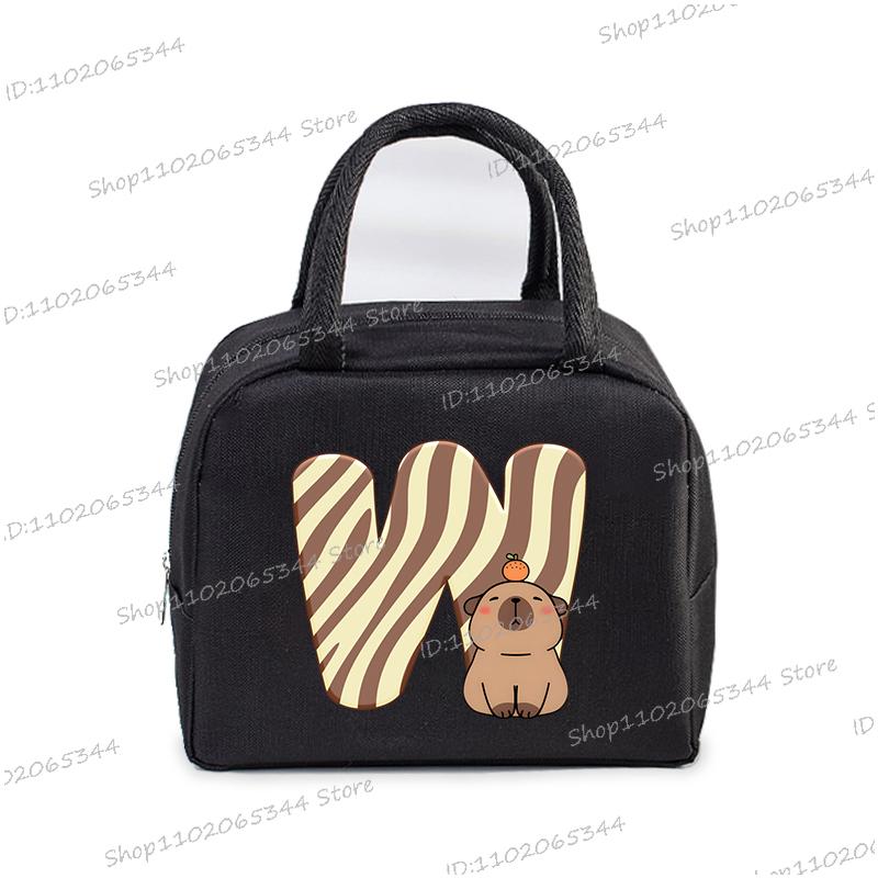 Lustige Cartoon-Capybara-Alphabet A-Z Tragbare Lunchtasche Damen Multifunktionale Isoliertasche Outdoor Kinder Bento Lunchtaschen