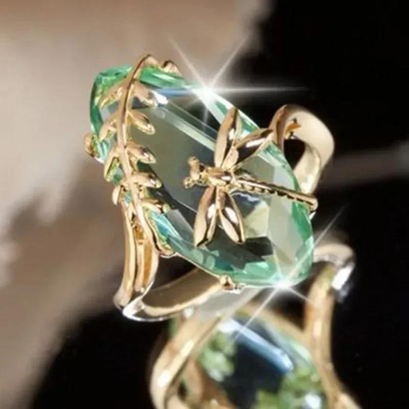 European And American Party New Women'S Ring Green Cube Zirconia Gorgeous Women'S Accessories Anniversary