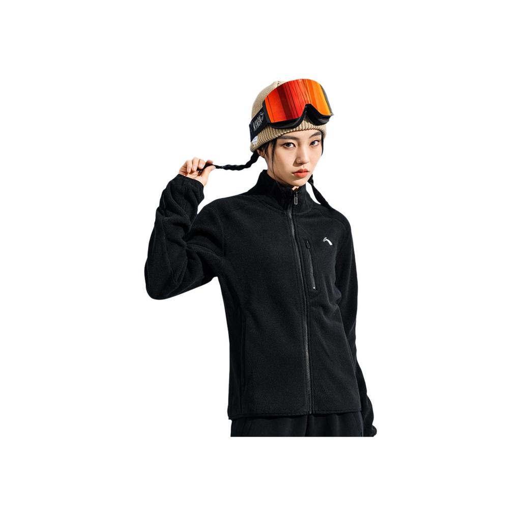 Li-Ning Comfortable Casual Minimalist Stand Collar Zipper Fleece Jacket Women Jackets Black AENUL001-1