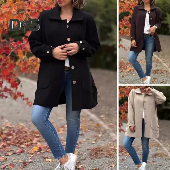 Осень-весна Женское пальто однобортное на пуговицах Свободный однотонный кардиган — фото 4