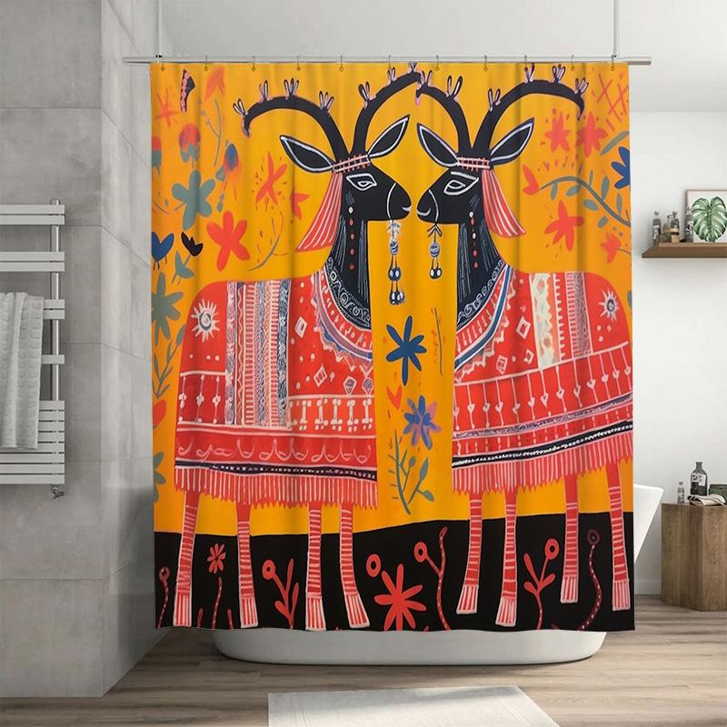 

Vibrant Boho Style Deer Shower Curtain Set Modern Floral Print for Bath Decor Multicolor 3D Waterproof Fabric Perfect Gift Idea 90x180cm