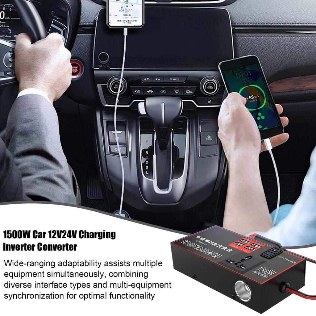 Car Inverter 220V Car Charger Converter 1500W Multiple Ports Automobile Adapter USB Charging For Workstation Marine Truck Road
