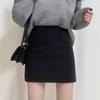 Women's Black Wool Midi Skirt - High Waist, Bodycon A-line for Autumn/Winter 2025