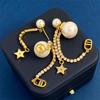 D Front And Rear Pearl Pearl Earrings Long Diamond Fringed Cd Letter Star Stud Earrings Brass Earrings