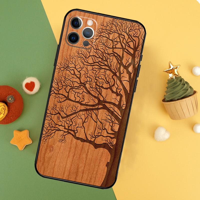 Tree Flower Bamboo Wood Phone Case For iPhone 17 16 14 13 12 11 15 Pro Max 12 13 Mini 16E 17 Air Shockproof Cover