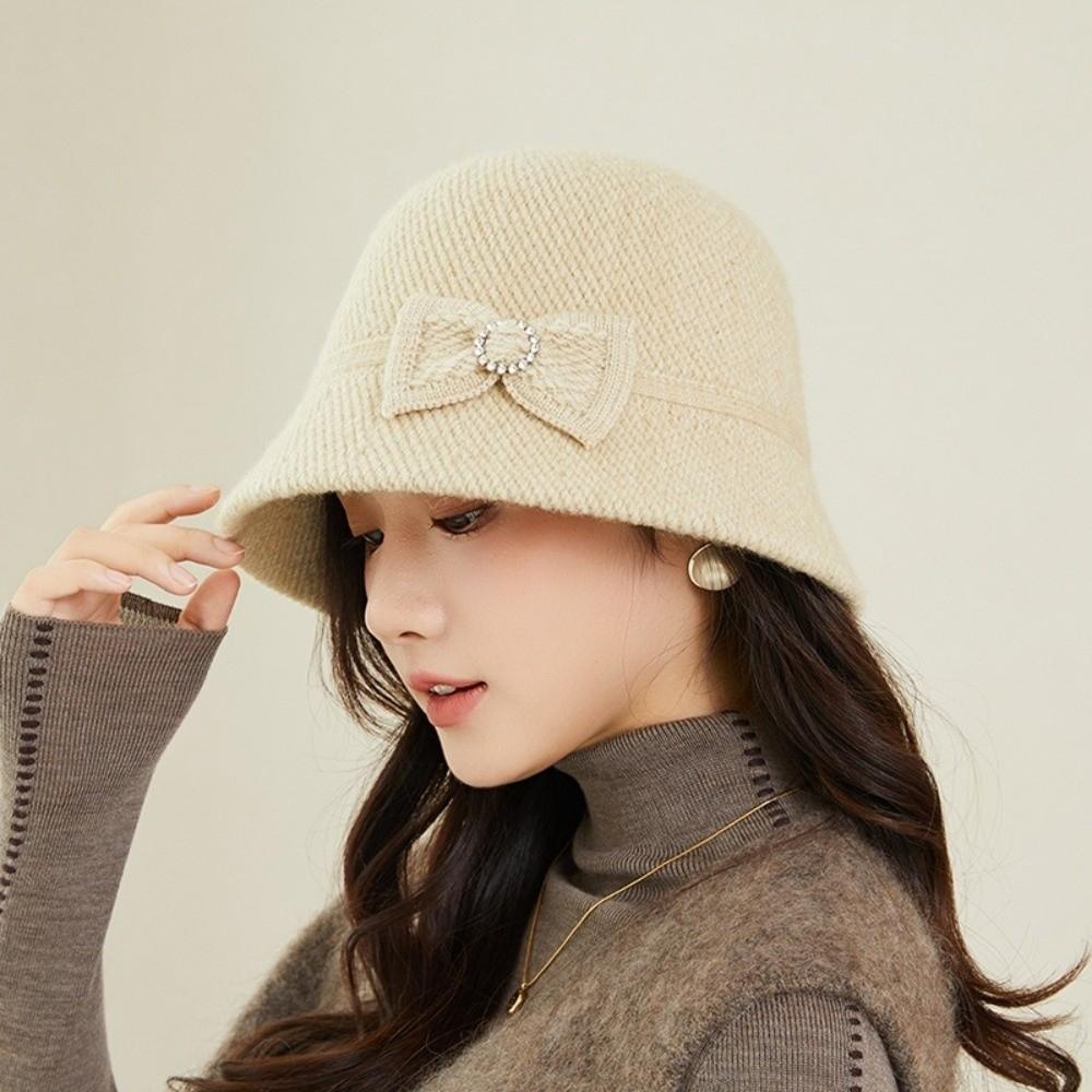 Elegant Bow Fisherman Hat Thickened Windproof Bucket Hat Solid Color Foldable Basin Caps
