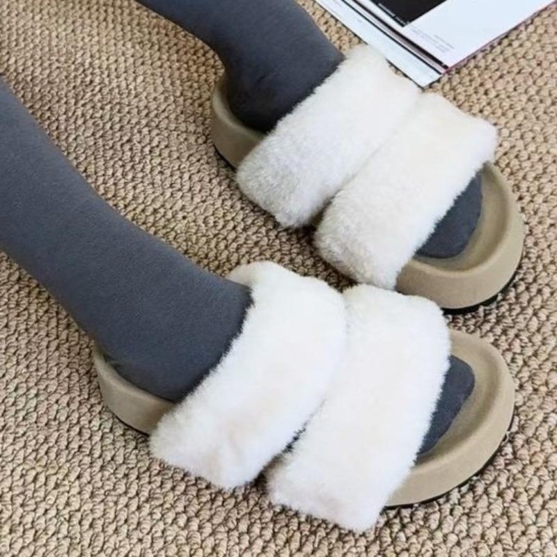 Fashion Fluffy Women Flats Slippers Fashion Platform Casual Shoes 2025 Autumn New Trends Slingback Flip Flops Cozy Zapatillas De Mujer