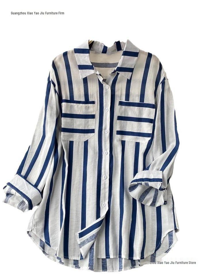 2026 Mittellange Mehrfarbige Vertikal gestreifte Hemdjacke - Damen Koreanischer Stil Lässiges Lockeres Oberteil für Frühling, Sommer und Herbst