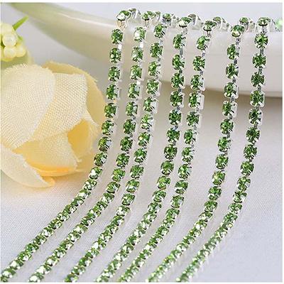 1yard/Piece 30Colors SS6-SS16 Glass Crystal Rhinestone Chain Silver Bottom Sew On Cup Chains For Diy Garment Bags Decorations