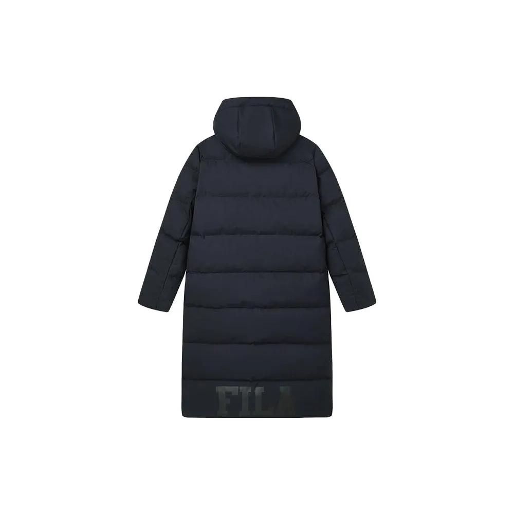 Fila Letter Print Hooded Long Down Jacket Black (Unisex) Down Jackets F51U349902F BK