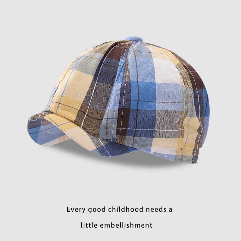 JYL TS DIY Клетчатая детская кепка Винтажный берет Кепка газетчика Хлопок brown_52CM персик слоеного