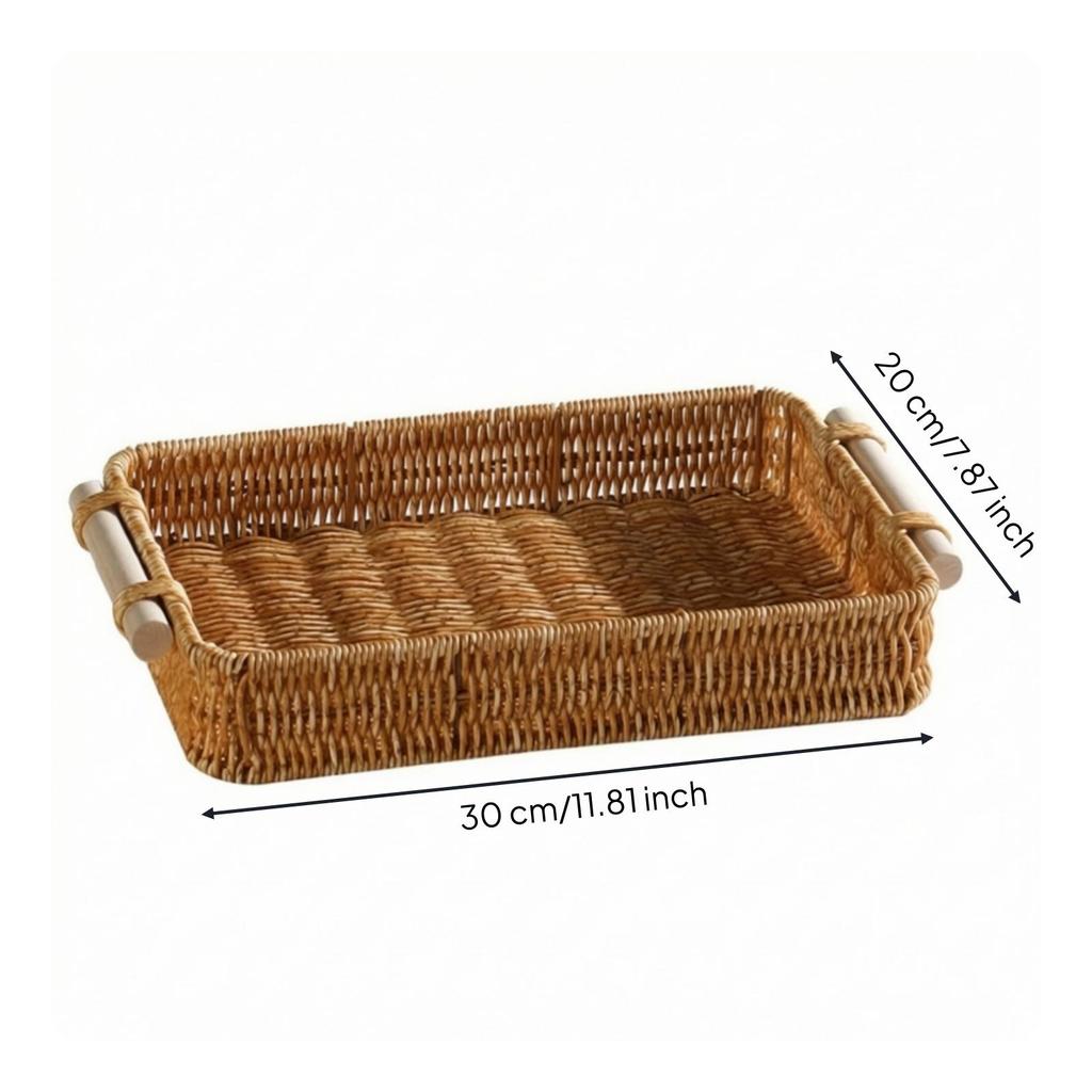 Serving Tray with Handles Natural Rattan Woven Basket Rustic