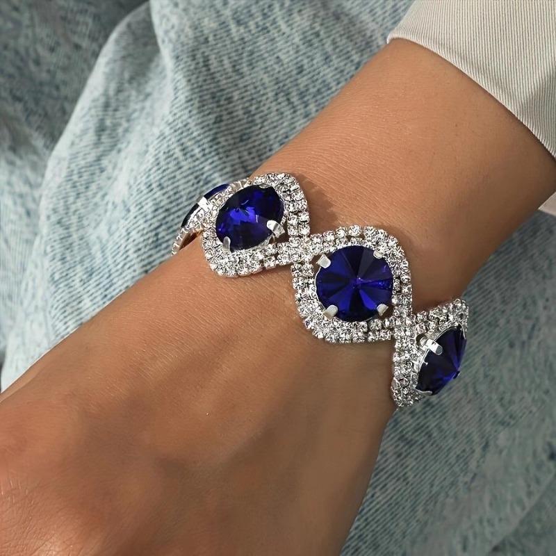 Wind Red, White, Blue And Black Crystal Bracelet, Super Flash Full Diamond Luxury Bracelet Women, Shiny Rhinestone Bracelet Hand Jewelry
