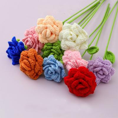 Rose Knitted Flower Creative Crochet Flowers Handwoven Flowers Bouquet Artificial Plant for Wedding Home Party Decor